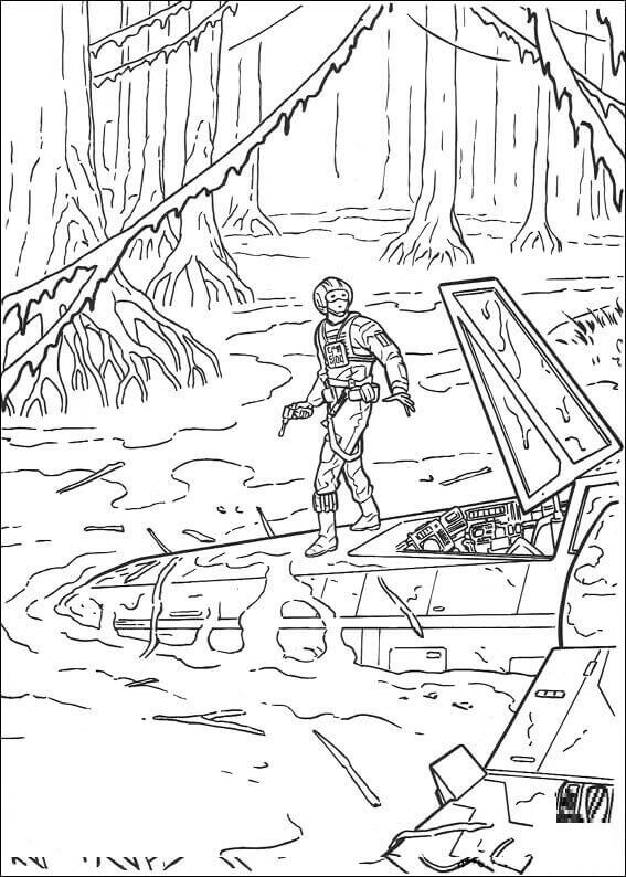 Dibujo de Luke Skywalker Aterrizaje de Dagobah para Colorear y Imprimir