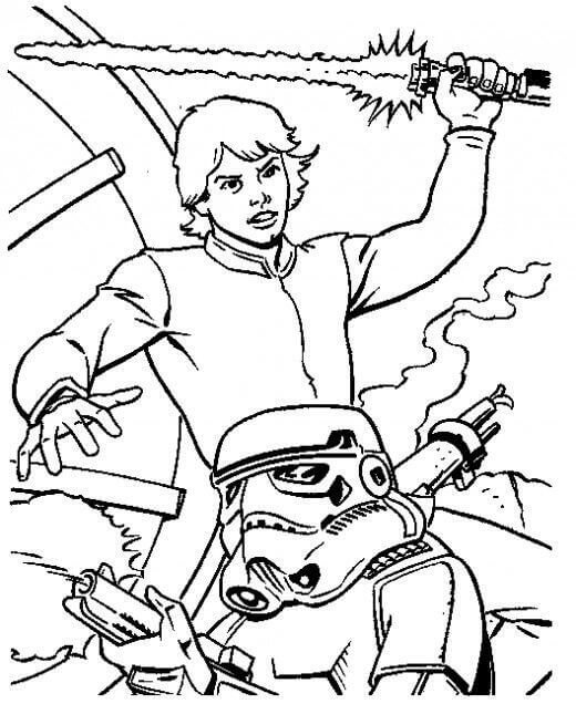 Dibujo de Luke Skywalker Está Luchando para Colorear y Imprimir