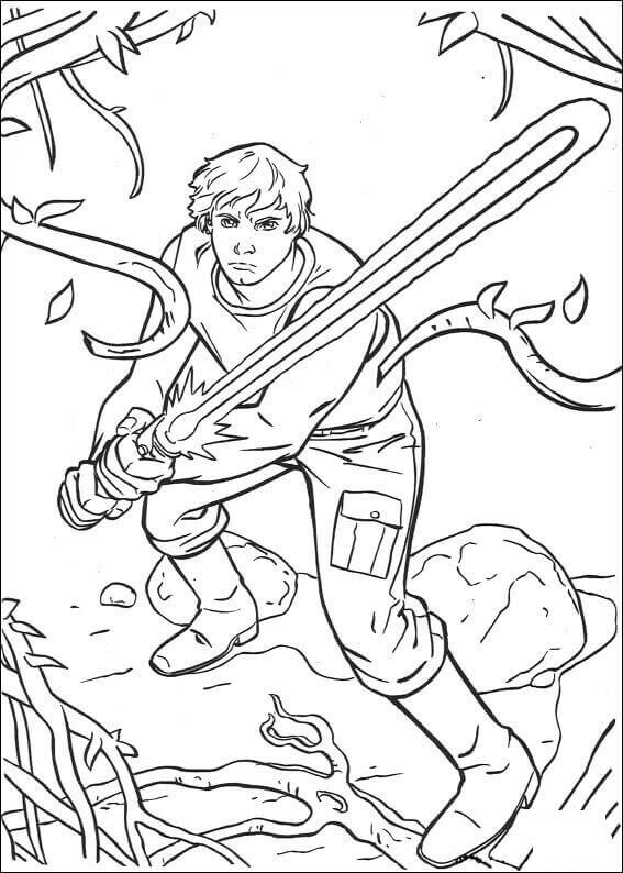 Dibujo de Luke Skywalker sobre Dagobah para Colorear y Imprimir