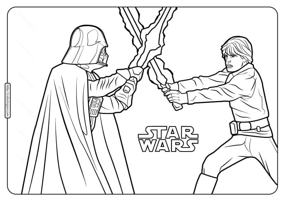 Dibujo de Luke Skywalker y Darth Vader para Colorear y Imprimir