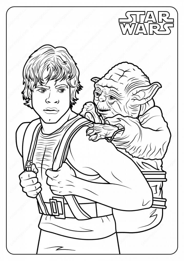 Dibujo de Luke Skywalker y Yoda para Colorear y Imprimir