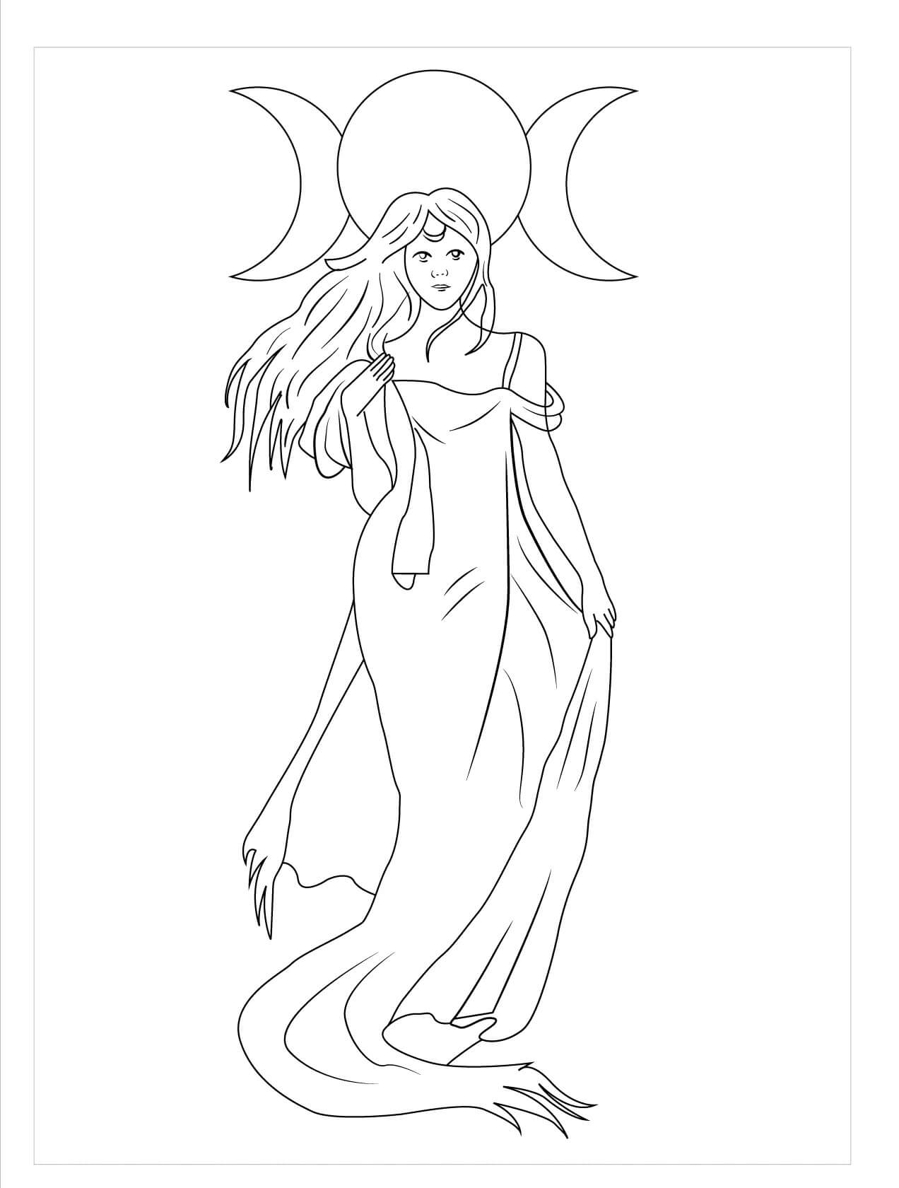 Dibujo de Diosa de La Luna para Colorear y Imprimir