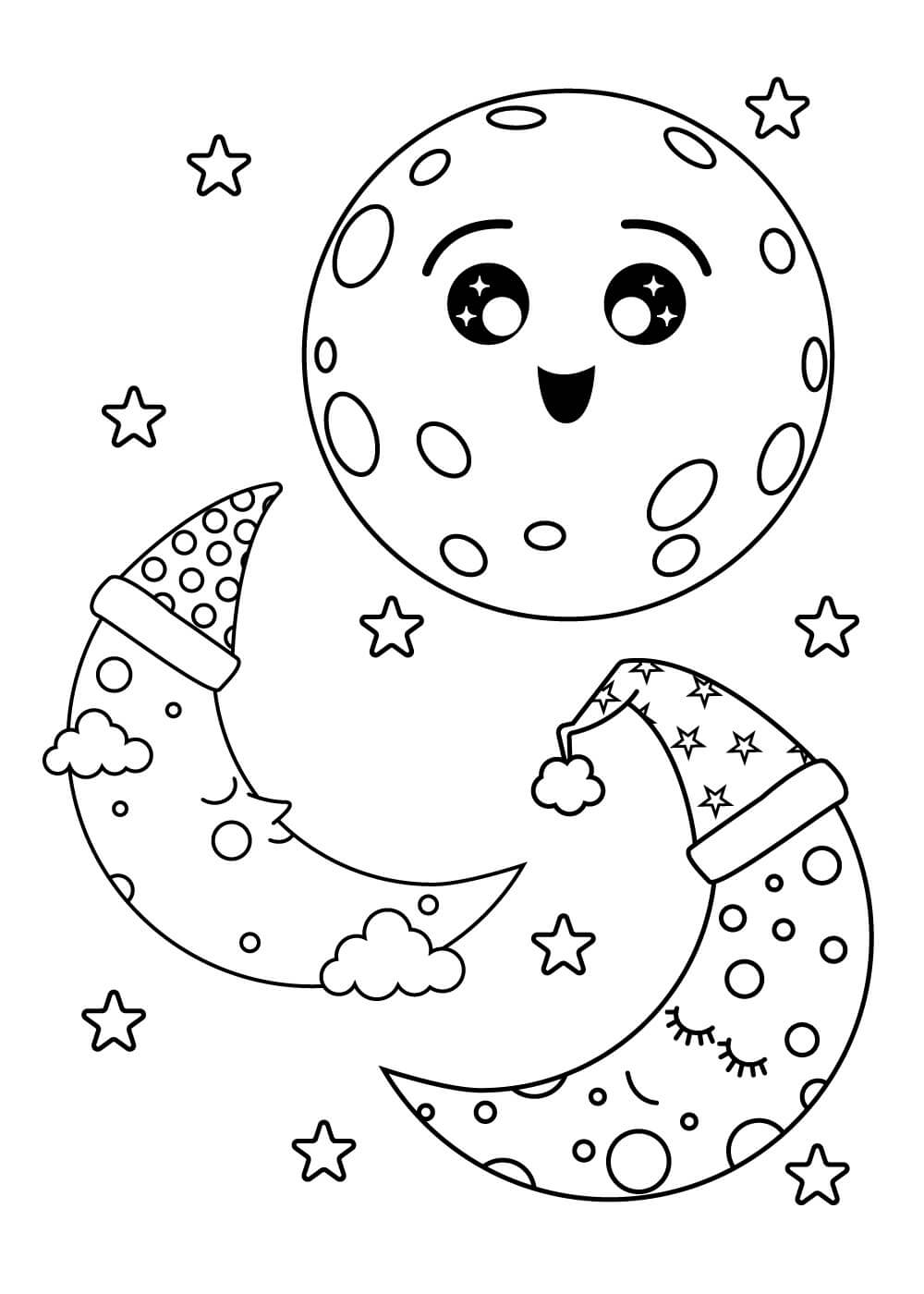 Dibujo de dos Lunas Con Tierra En Navidad para Colorear y Imprimir