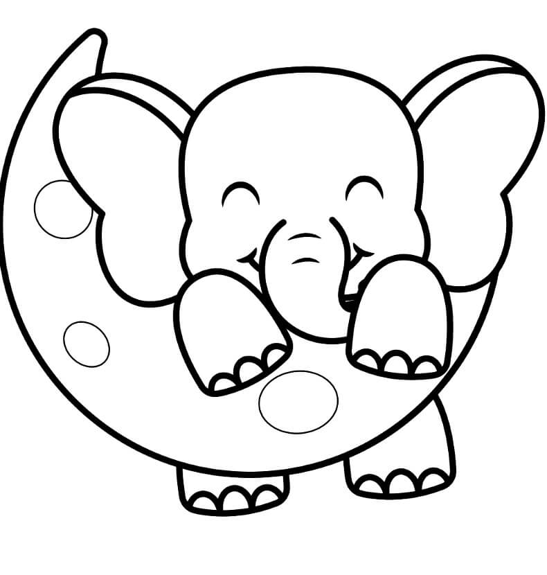 Dibujo de Elefante Con Luna para Colorear y Imprimir