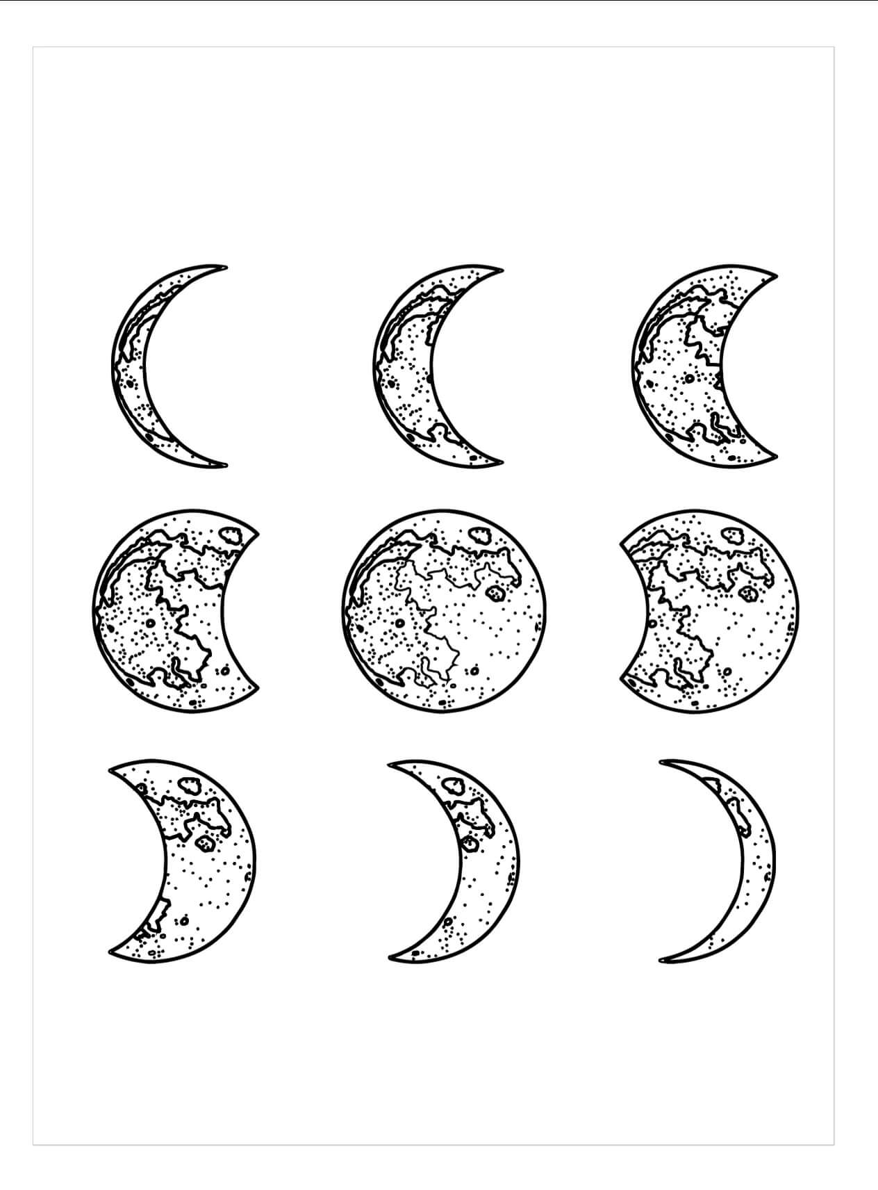 Dibujo de Fases de La Luna para Colorear y Imprimir