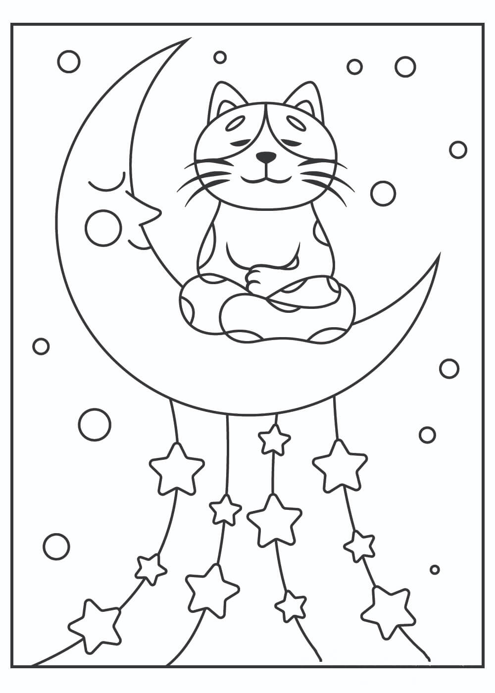 Dibujo de Gato Sentado En La Luna para Colorear y Imprimir