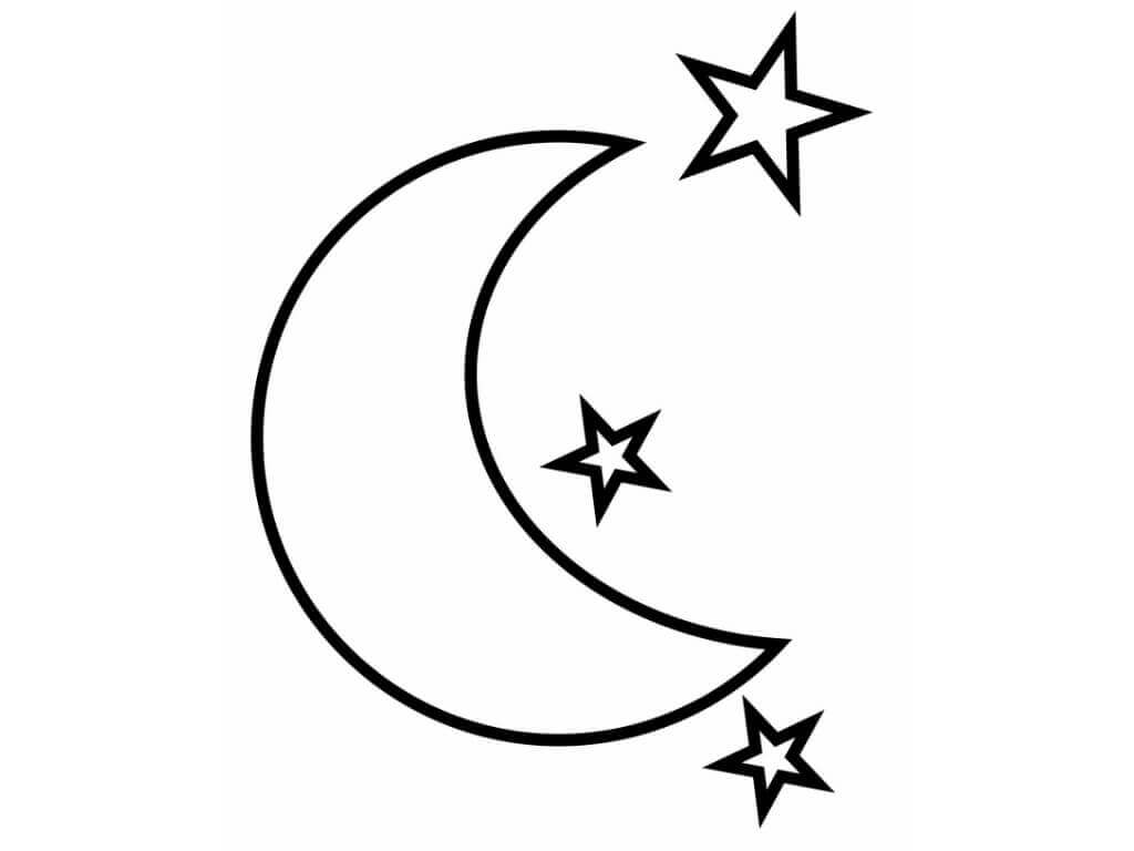 Dibujo de Luna Con Tres Estrellas para Colorear y Imprimir