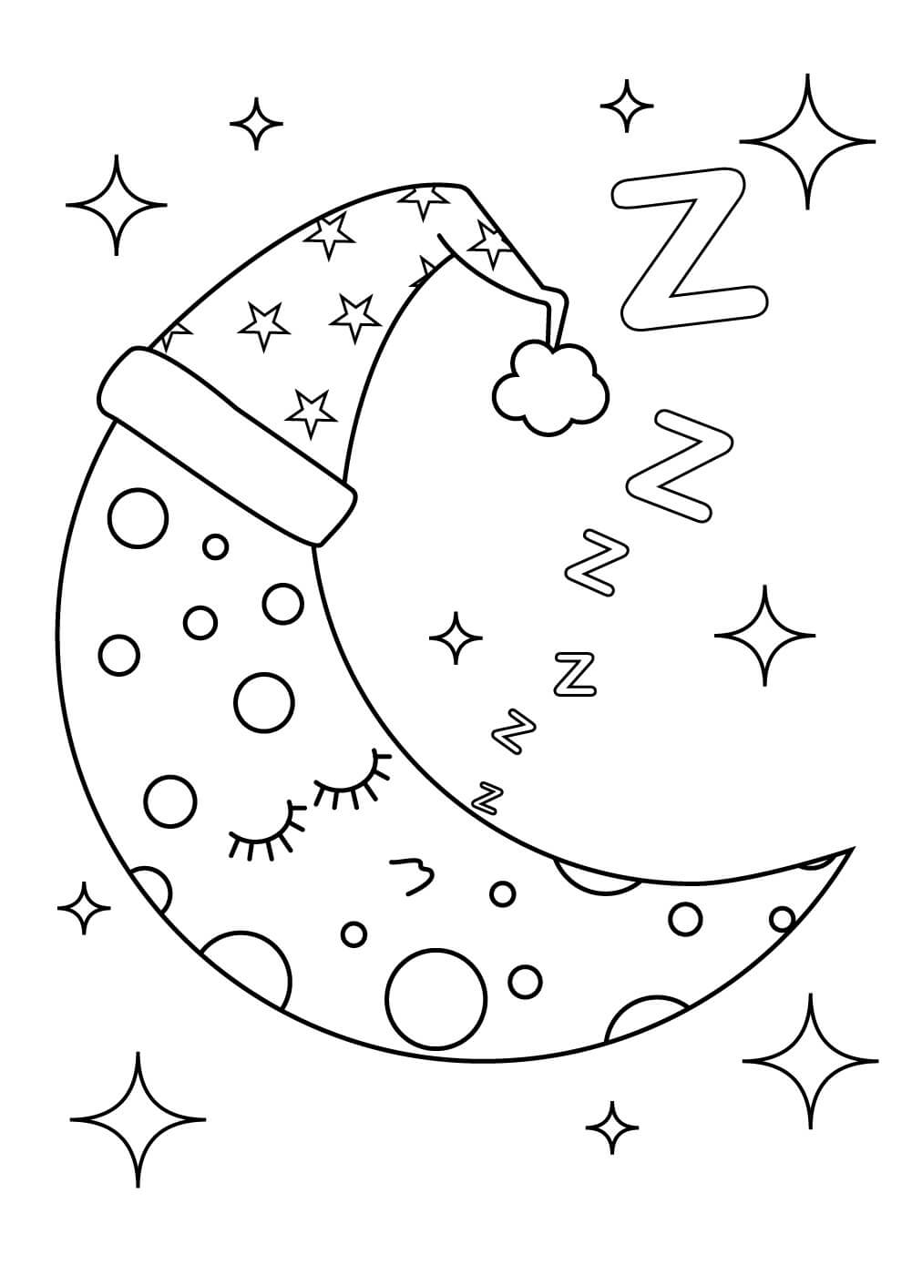 Dibujo de Luna de Navidad Durmiendo para Colorear y Imprimir