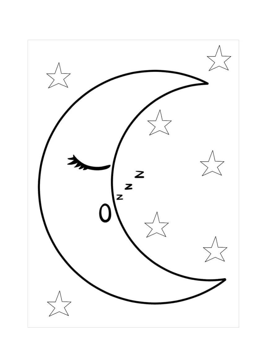 Dibujo de Luna Dormida para Colorear y Imprimir