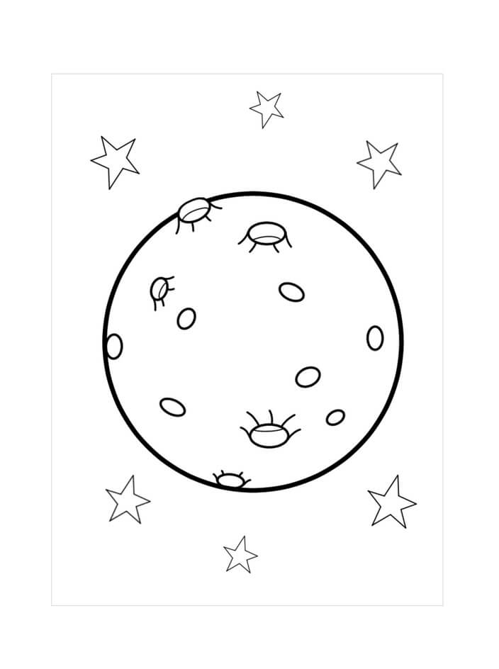 Dibujo de Luna Llena Con Estrellas para Colorear y Imprimir