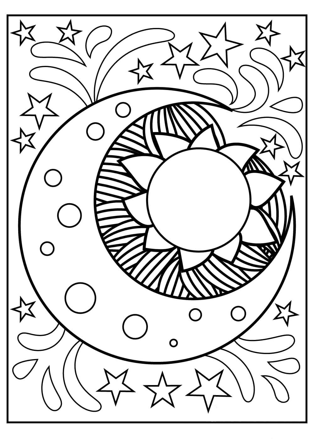 Dibujo de Mándala Sol y Luna para Colorear y Imprimir