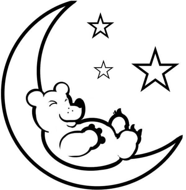Dibujo de Oso Acostado En La Luna para Colorear y Imprimir