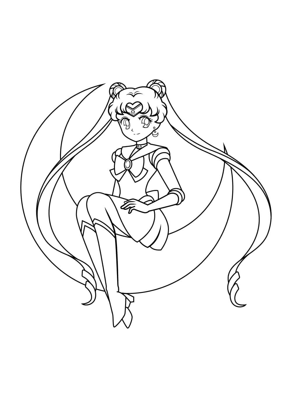Dibujo de Sailor Moon Sentada En La Luna para Colorear y Imprimir