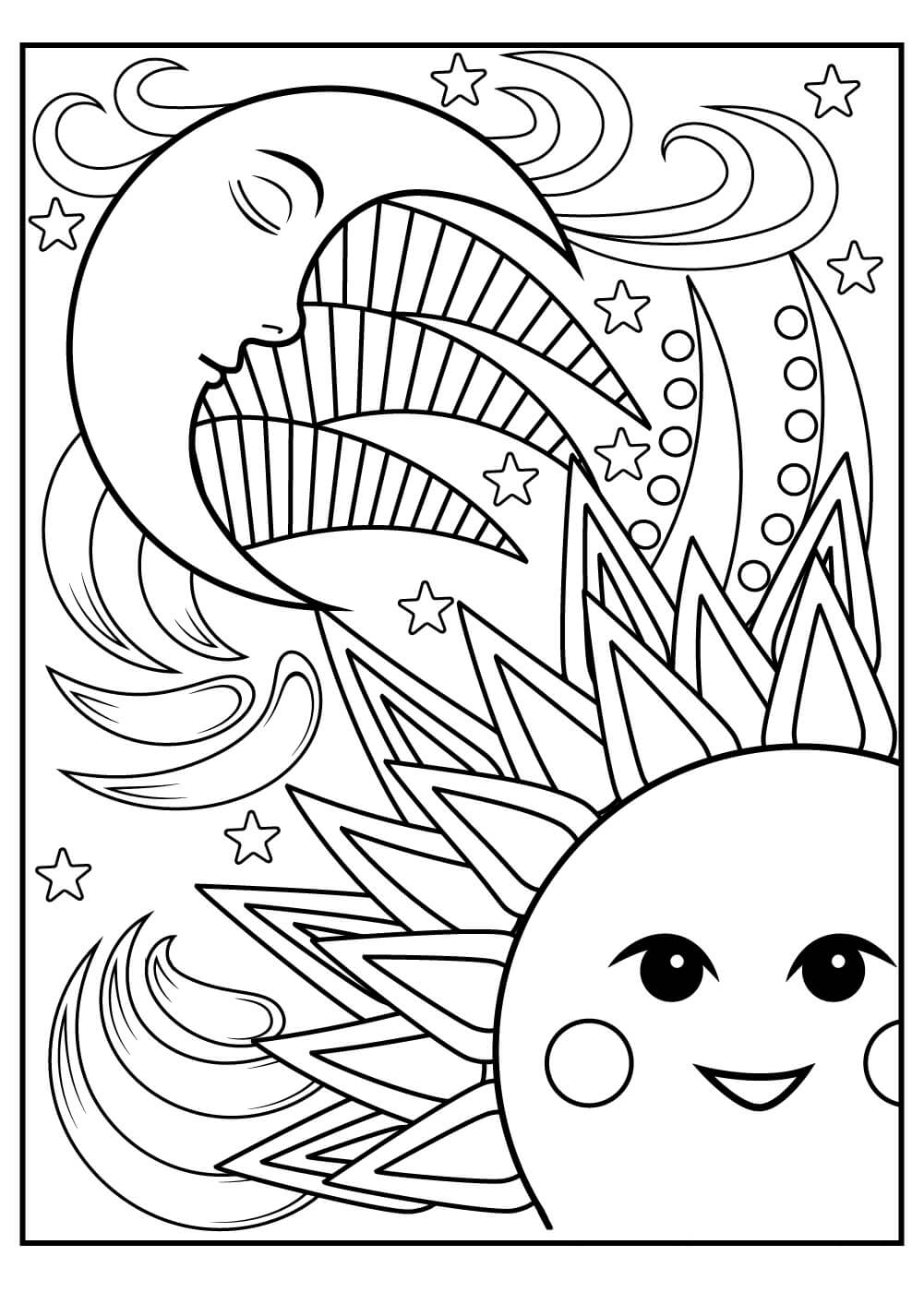 Dibujo de Sol y Luna Es para Adultos para Colorear y Imprimir