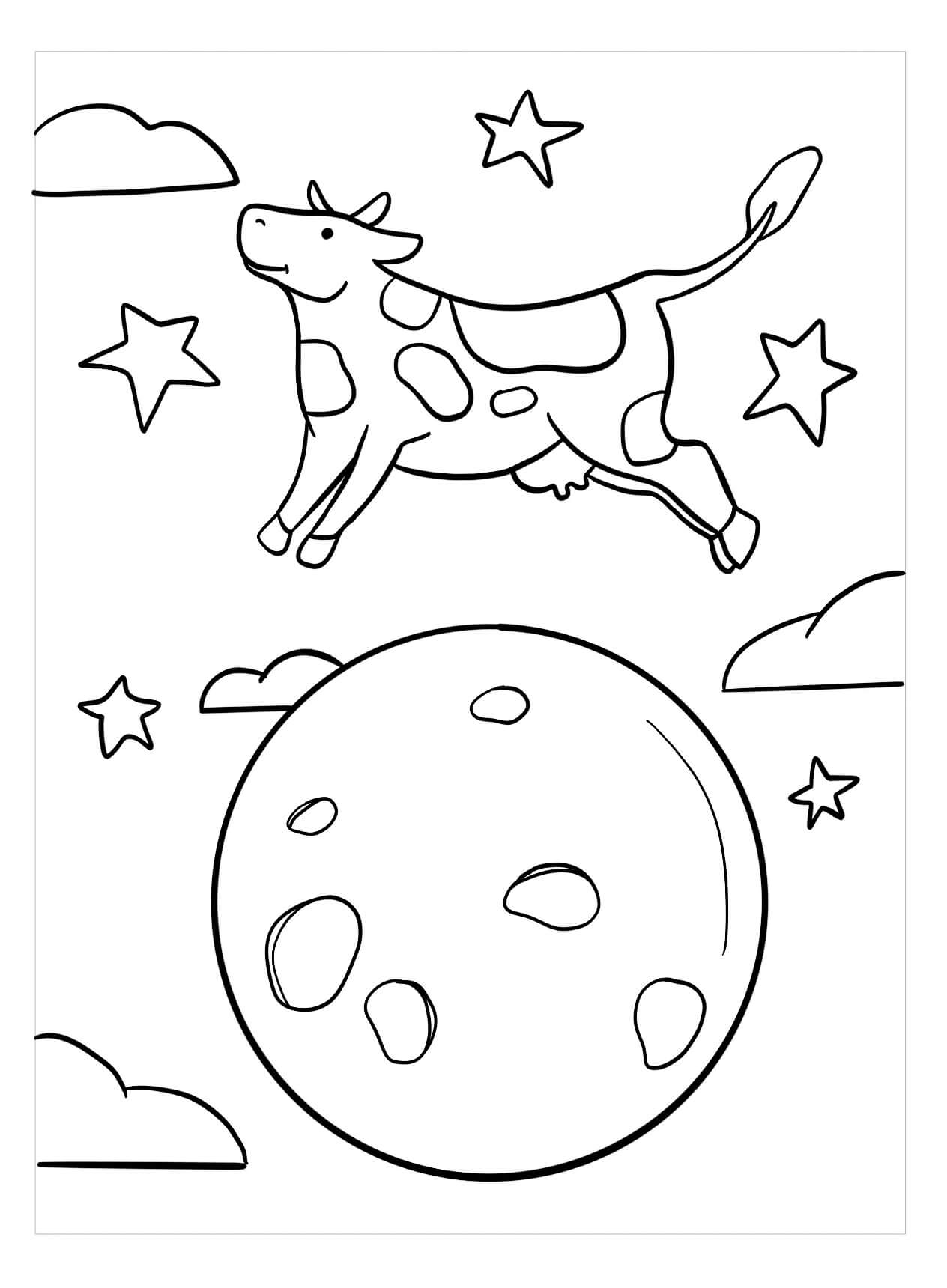 Dibujo de Vaca Salto sobre La Luna para Colorear y Imprimir