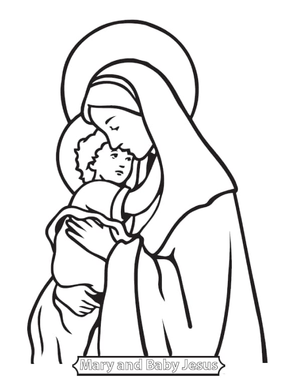 Dibujo de Esquema de La Madre de Jesús Gratis para Colorear para Colorear y Imprimir