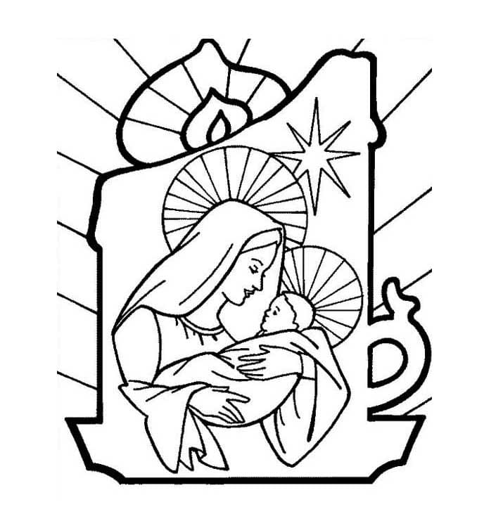 Dibujo de Esquema de La Madre de Jesús para Colorear para Colorear y Imprimir