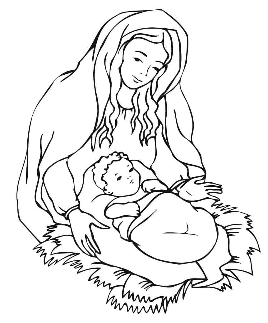 Dibujo de Imagen Imprimible de La Madre de Jesús para Colorear para Colorear y Imprimir