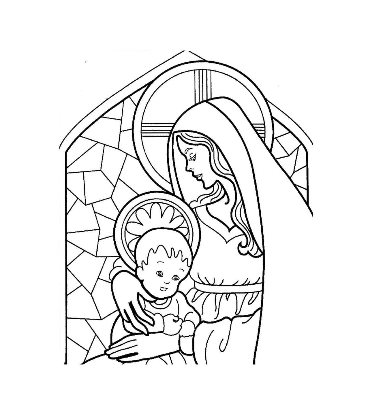 Dibujo de Imprimir El Esquema de La Madre de Jesús para Colorear para Colorear y Imprimir