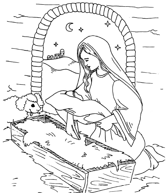 Dibujo de Madre de Jesús para Colorear para Colorear y Imprimir