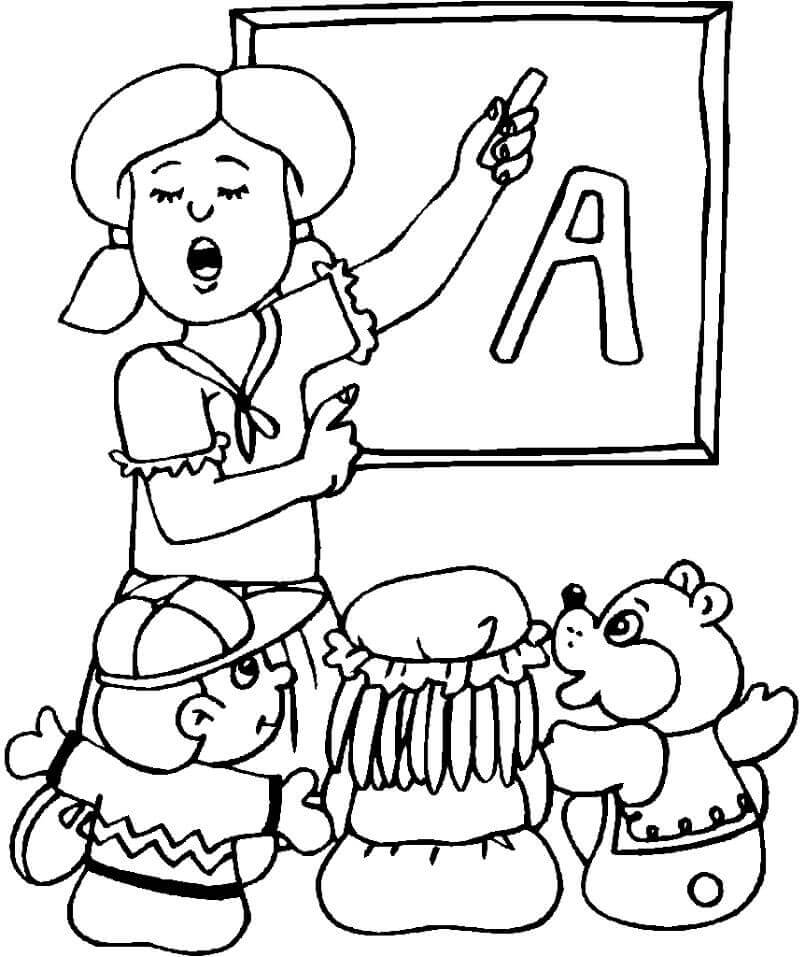 Dibujo de La Maestra Está Enseñando para Colorear y Imprimir