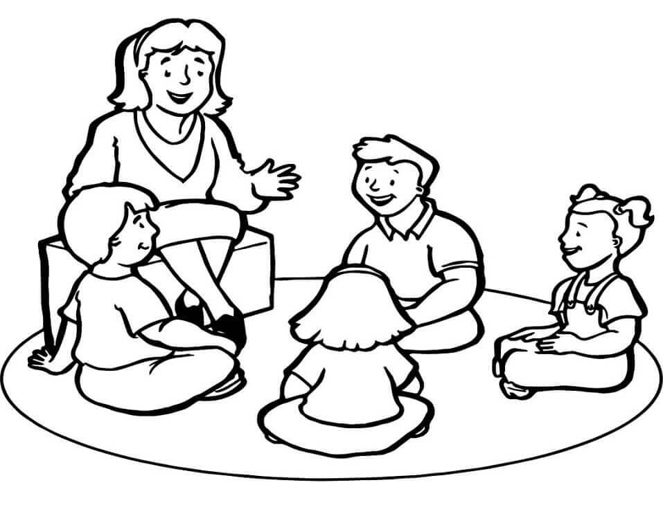 Dibujo de Maestros y Estudiantes Felices para Colorear y Imprimir