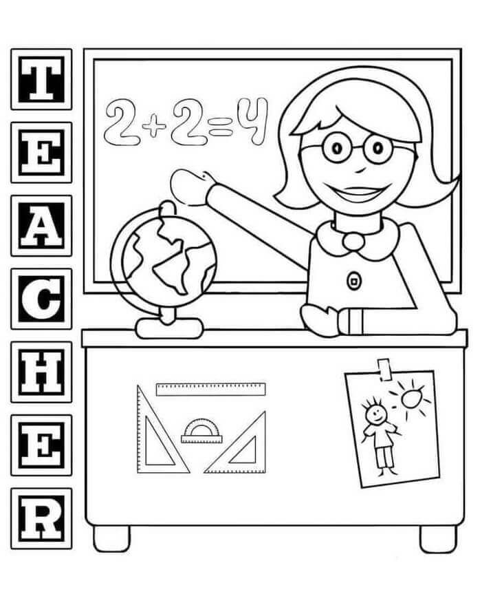 Dibujo de Profesora de Matemáticas Divertida para Colorear y Imprimir