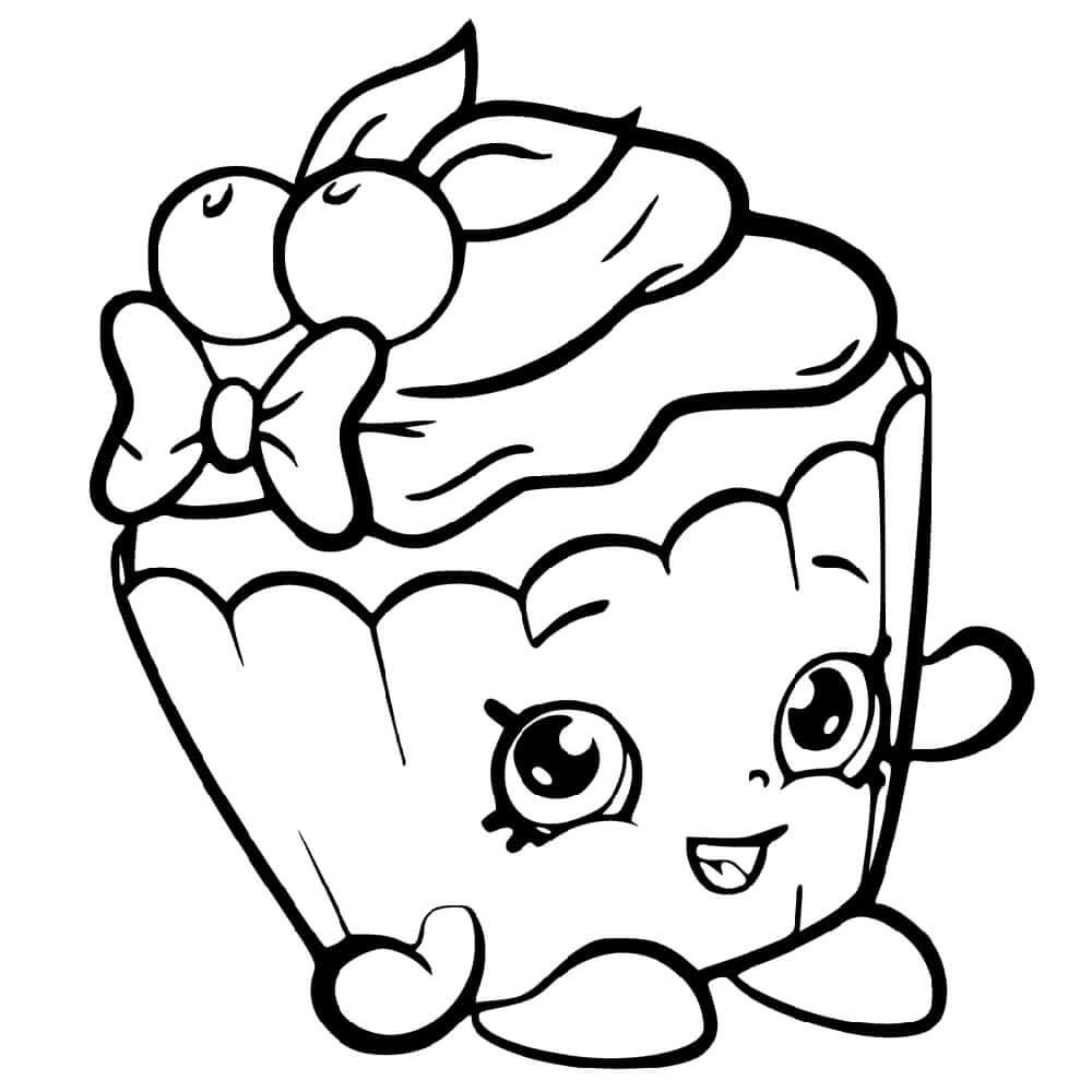 Dibujo de Cereza Agradable Cupcake Shopkin para Colorear y Imprimir