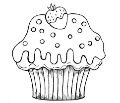 Dibujo de Fresa En Cupcake para Colorear y Imprimir
