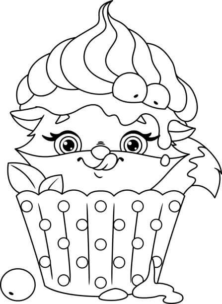 Dibujo de Gato En Cupcake para Colorear y Imprimir