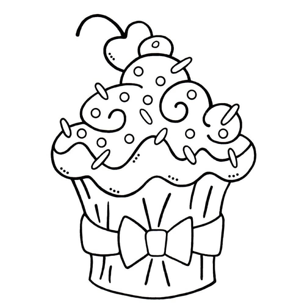 Dibujo de Hermoso Cupcake Con Cereza para Colorear y Imprimir