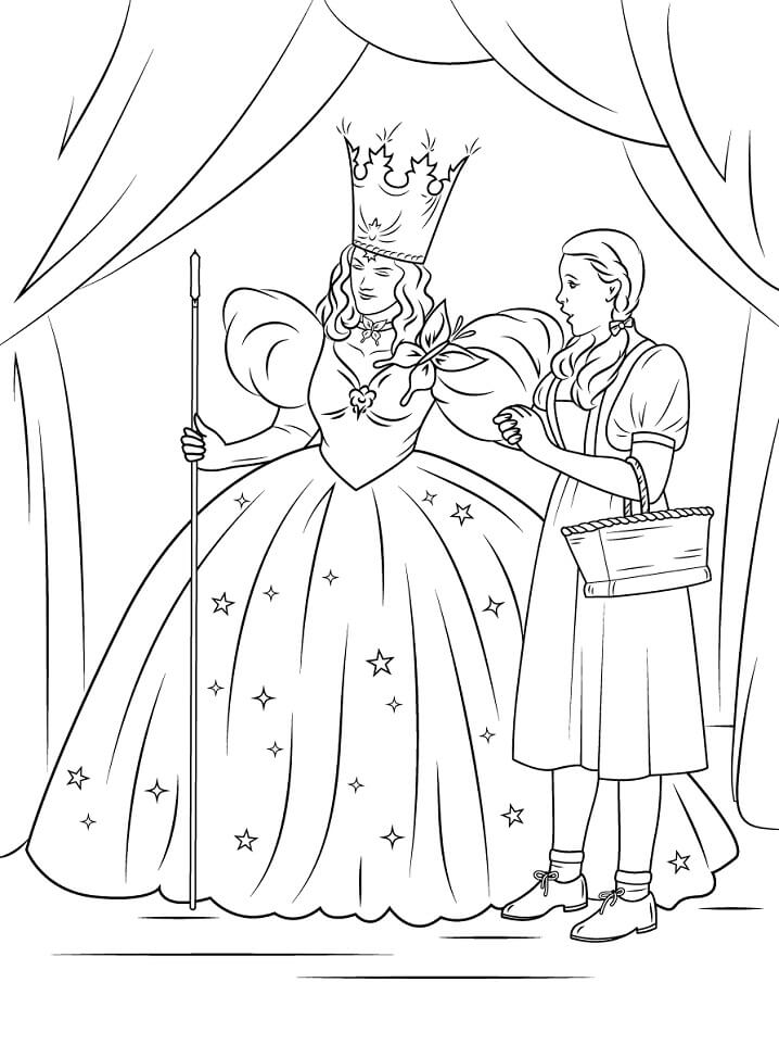 Dibujo de Dorothy Con Glinda La Bruja Buena Del Norte para Colorear y Imprimir