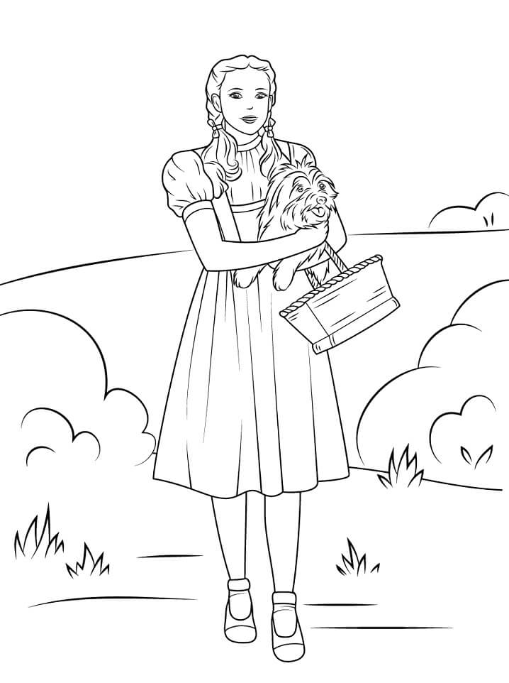 Dibujo de Dorothy Sosteniendo Toto para Colorear y Imprimir