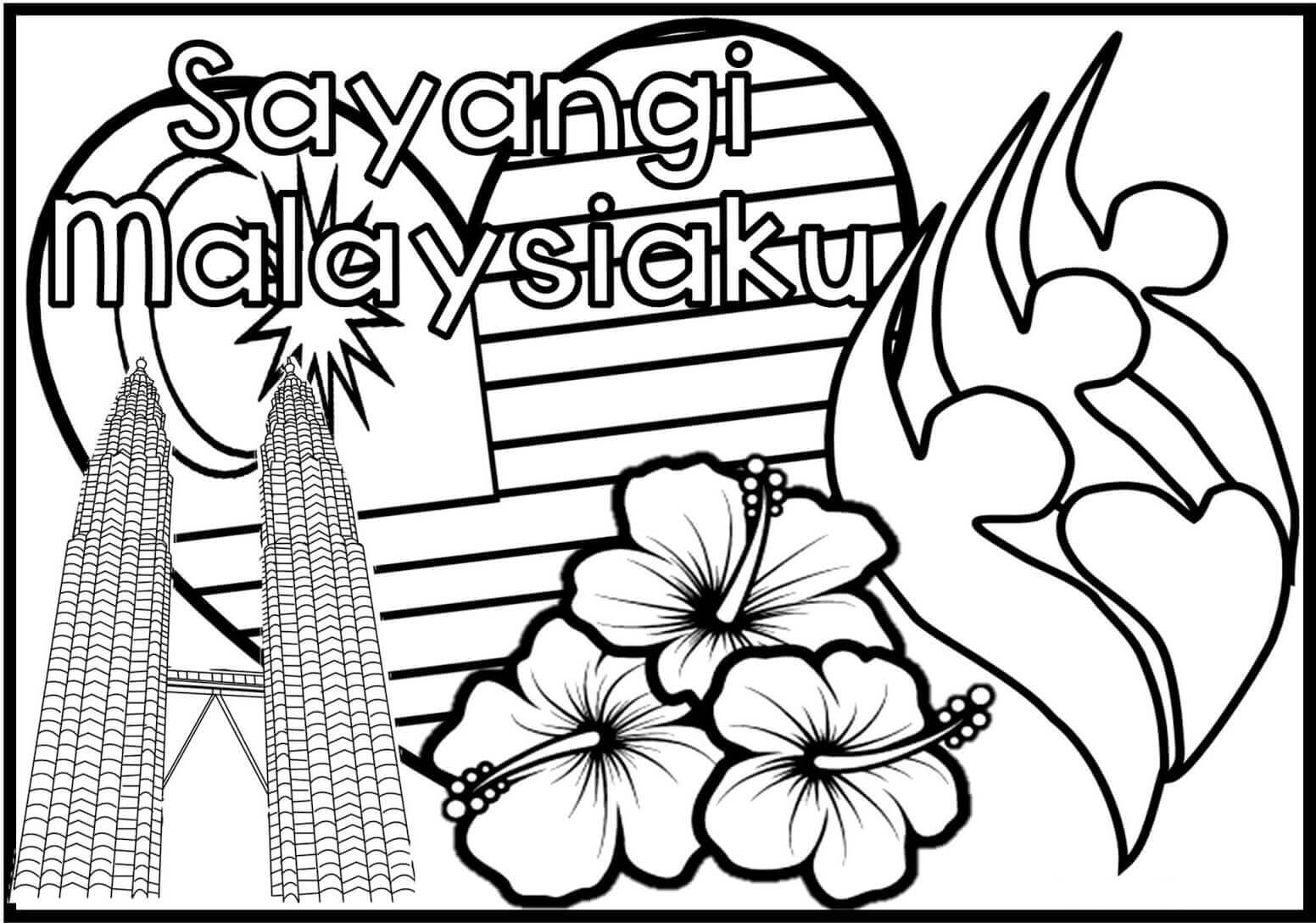 Dibujo de Malasia Con Flor para Colorear y Imprimir