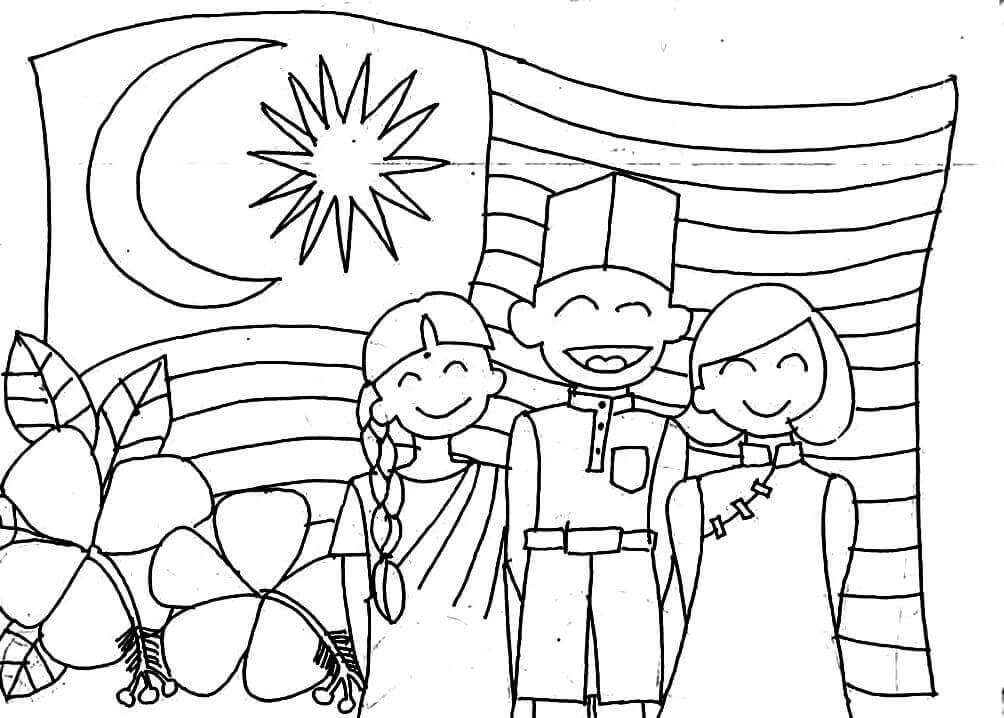 Dibujo de Malayo Con Niño Sonriendo para Colorear y Imprimir