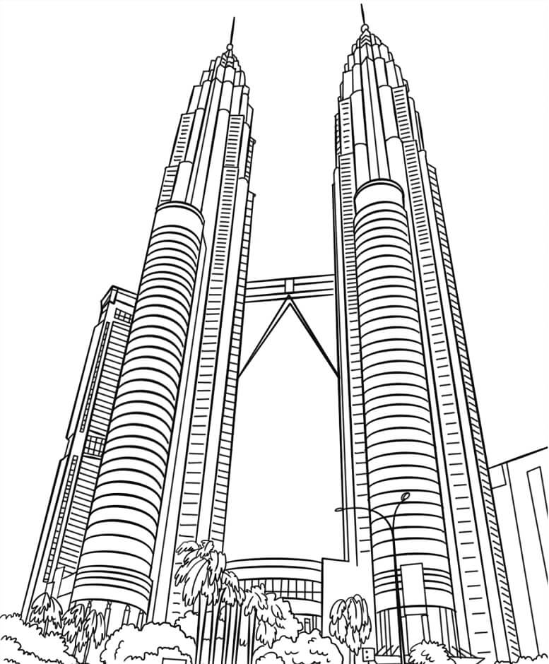 Dibujo de Torres Gemelas Petronas 2 para Colorear y Imprimir