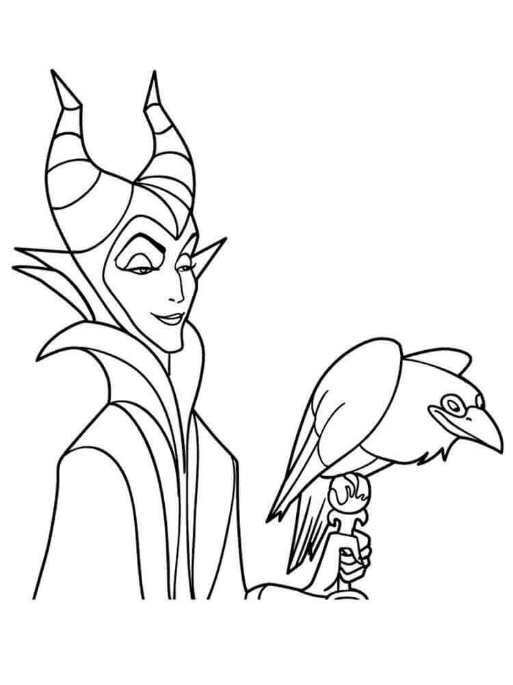 Dibujo de Maléfica Con Cuervo para Colorear y Imprimir