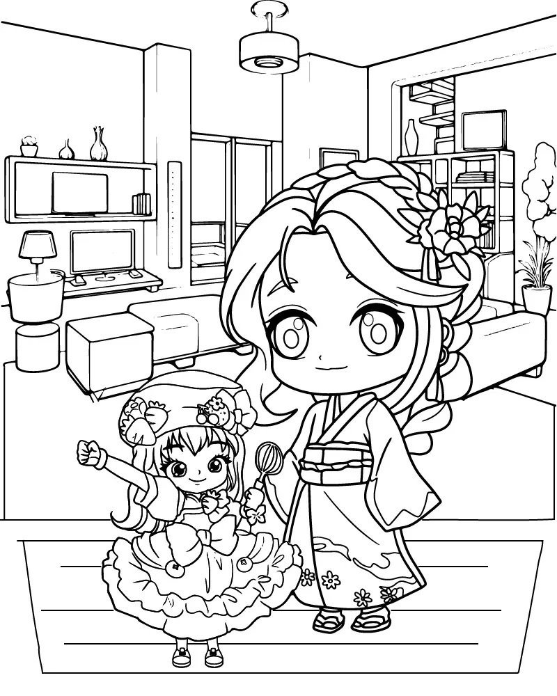 Dibujo de Imgi 11 Mom And Daughter Chibipng para Colorear y Imprimir
