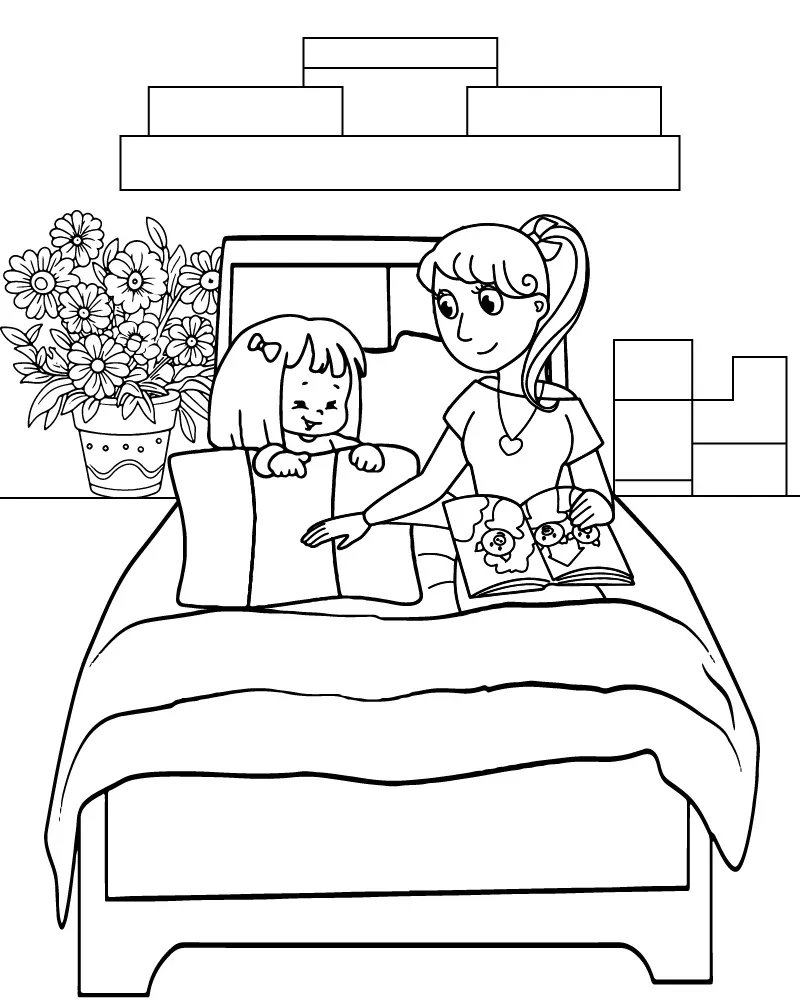 Dibujo de Imgi 9 Mom And Daughter Bedtime Storypng para Colorear y Imprimir