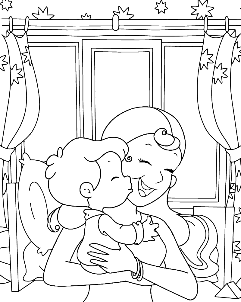 Dibujo de Baby Kissing Mom Coloring Page para Colorear y Imprimir