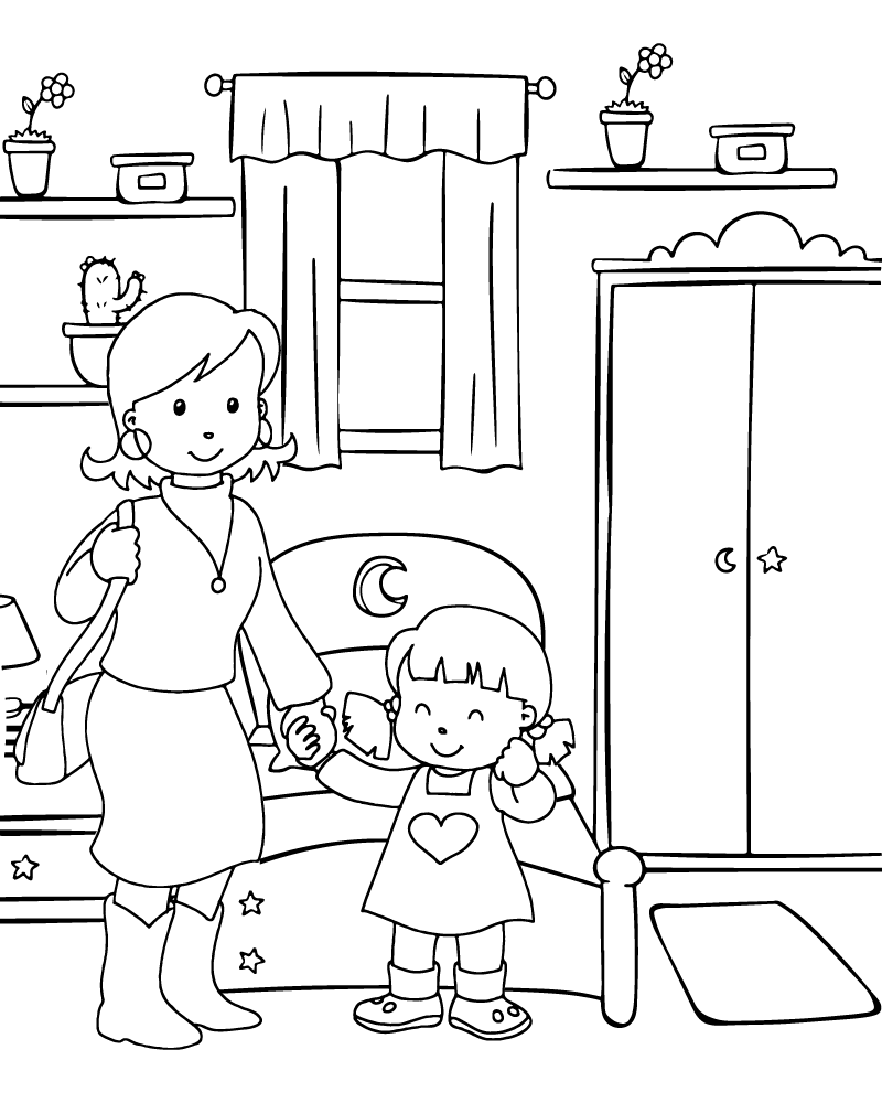 Dibujo de Kid And Mom Coloring Page para Colorear y Imprimir