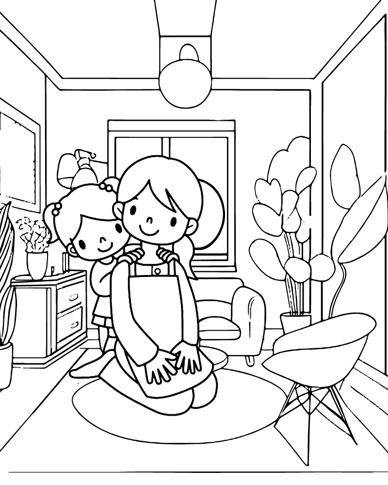 Dibujo de Mom And Kid Coloring Page para Colorear y Imprimir