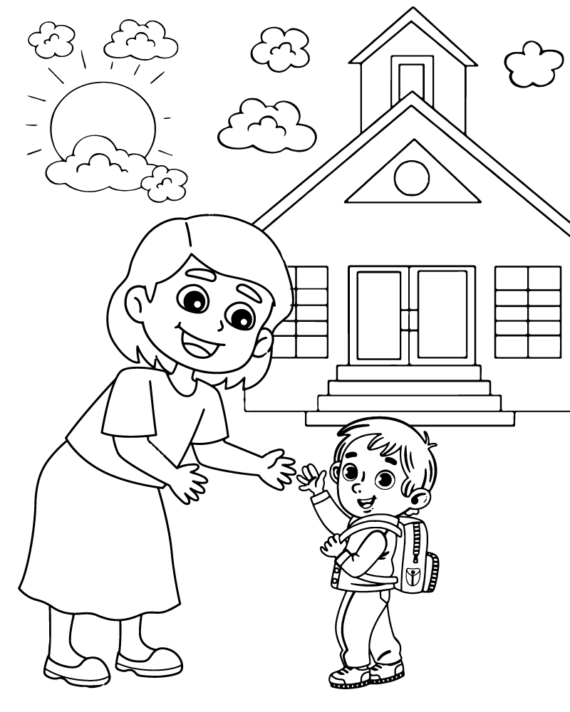 Dibujo de Mom And Kid Going To School Coloring Page 2 para Colorear y Imprimir