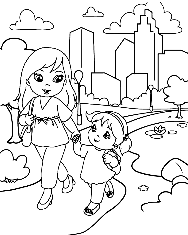 Dibujo de Mom And Kid Going To School Coloring Page para Colorear y Imprimir