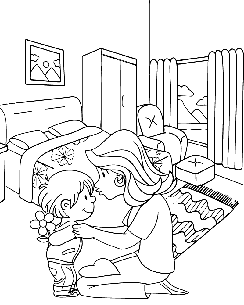 Dibujo de Mom Kissing Sons Forehead Coloring Page para Colorear y Imprimir