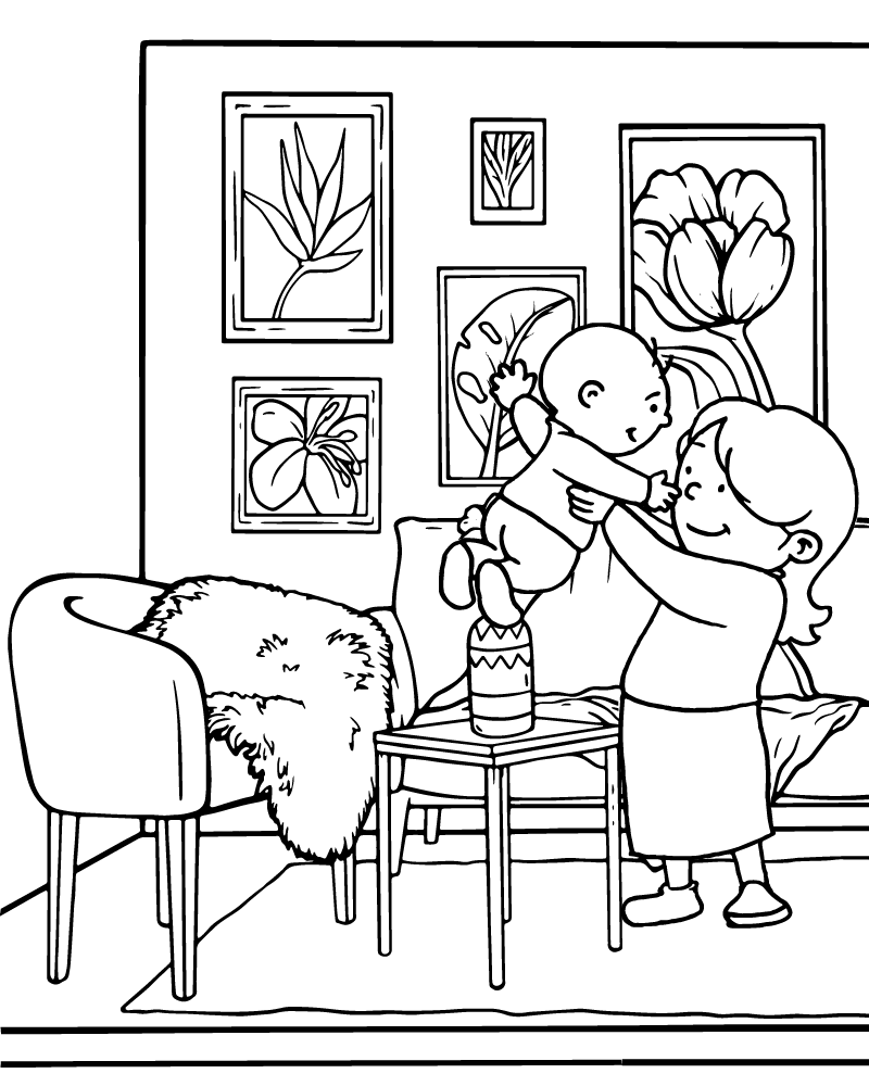 Dibujo de Mom Lifting a Baby Coloring Page para Colorear y Imprimir