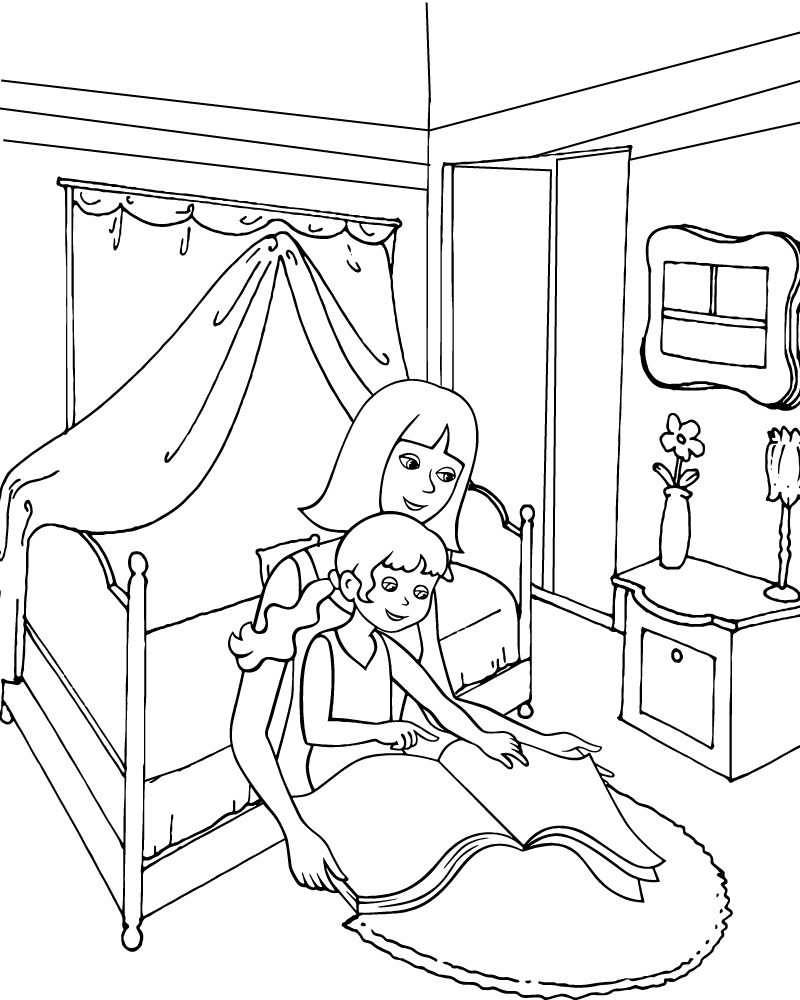 Dibujo de Mom Reading To Her Daughter Coloring Page para Colorear y Imprimir