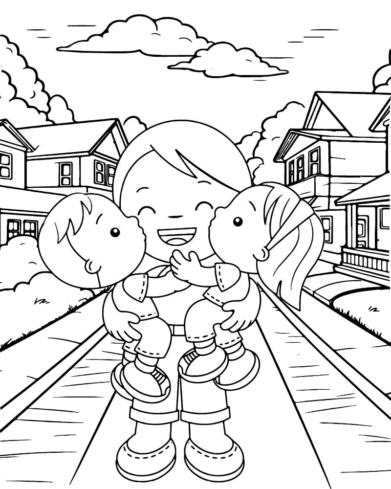 Dibujo de Twin Kids And Mom Coloring Page para Colorear y Imprimir