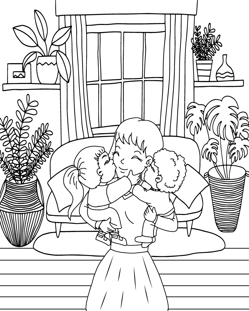 Dibujo de Two Kids And Mom Coloring Pages para Colorear y Imprimir