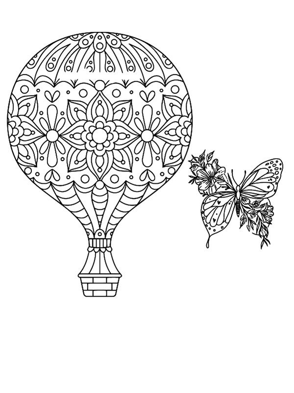 Dibujo de Hot Air Balloon With Flower Mándala Coloring Page para Colorear y Imprimir
